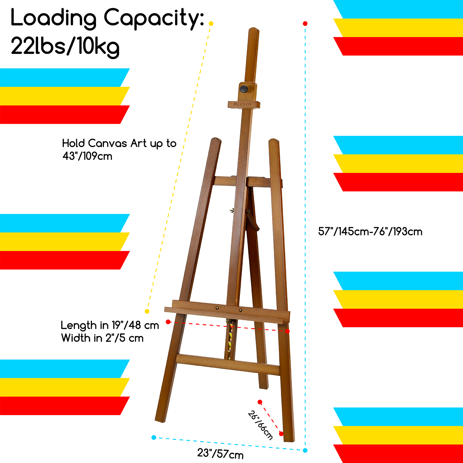 MEEDEN Solid Adjustable A-Frame Painting Beechwood  Art Easel-Walnut-W01D