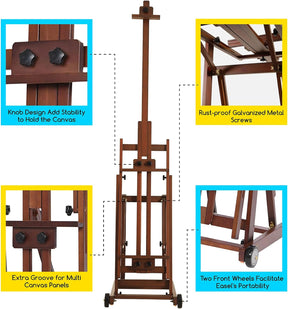 MEEDEN Versatile Studio H-Frame Artist Easel-Walnut-W14