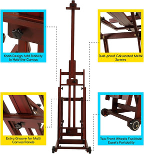 MEEDEN Versatile Studio H-Frame Artist Easel-Dark Walnut-W14