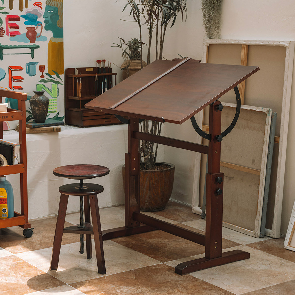 MEEDEN Vintage Drafting Table, Dark Walnut-XSZ-4